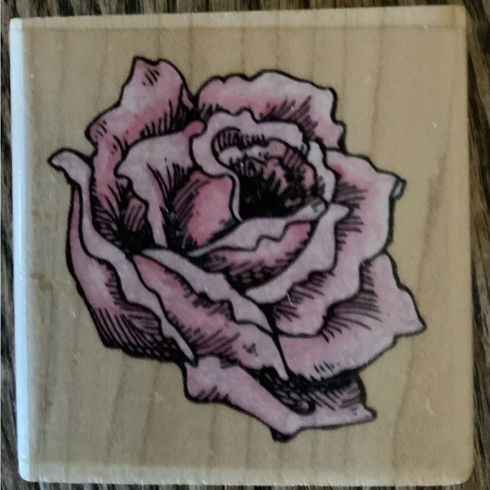 Rose wood mounted rubber stamp just like new